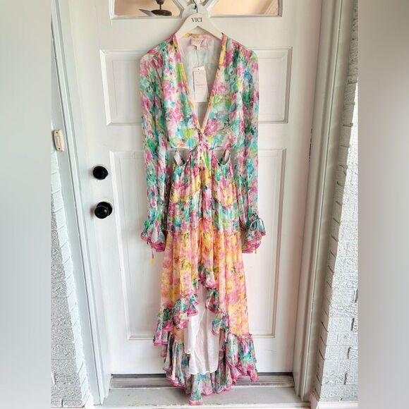 Nwt Rococo Sand Nesh Maxi Dress Floral Long Sleeve Cutout - Picture 3 of 11